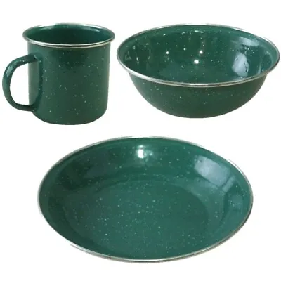 £13.99 • Buy Camping Enamel Plate Bowl Cup Army Green Durable Plastic Cadet Travel Tableware