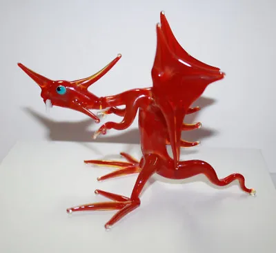 Art Blown Glass Murano Figurine Glass Figurine Dragon Red #1 • $27.99