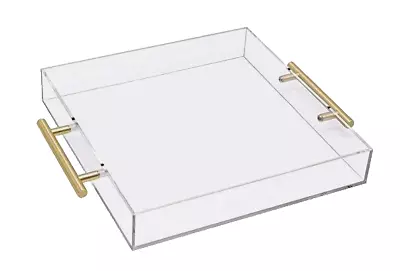 Acrylic Serving Tray With Gold Metal Handle Decorative Sturdy Spill Proof 12x12 • $29.99