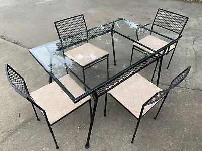 Mid Century Modern Iron Dining Set Chairs Table Glass Arbuck Patio • $850