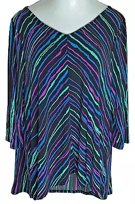 Bob Mackie Painterly Stripe Jersey Knit High-low Hem Top Women's Plus 2X (22/24) • $24.99