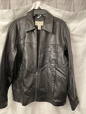 Men’s Size Medium Merona Black Lambskin Leather Coat • $29