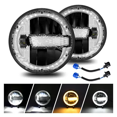 2x 7 Inch 300W Round LED Headlight DRL Hi-Lo Lamp For GQ PATROL Jeep Wrangler JK • $40.43