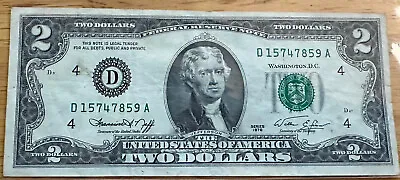 1976 2 Dollar Bill Low Serial # D 15747859 Very Good Condition  • $1000