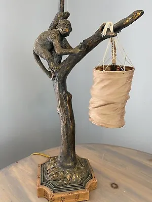 Vintage Jungle Monkey Climbing Tree Lamp Double Lights Desk Lamp Works! 34” • $499.99
