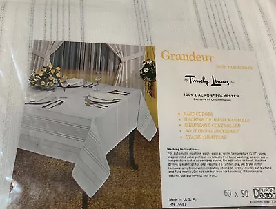 Vintage Grandeur By Timely Linens Rectangle Tablecloth 60 X 90 White/Silver USA • $13