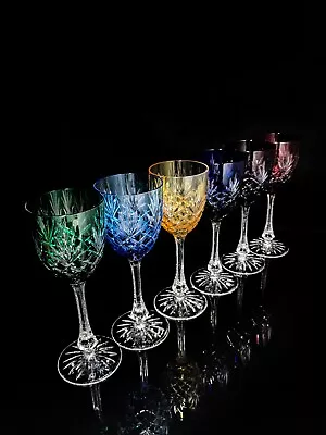 Faberge Odessa Crystal Colored Wine Glasses Set Measure 8 3/8  H In Faberge Case • $1377.50