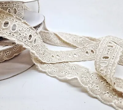 Broderie Anglaise Lace Cream Cotton Linen Floral Embroidered Edging Trim • £2.75