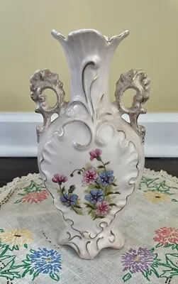 Antique Victoria Carlsbad Porcelain Vase W/ Pink & Blue Flowers & Gold Accents • $19.99