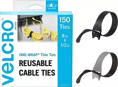 150 Ties Cable Cord Wraps Reusable Straps 8  X 1/2  Die Cut Thin VELCRO Brand • $19.38