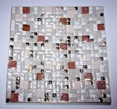 Mosaic Tile W Metallic Gold Accents Plate 11.5” Square MCM Dish Tray Tiki Vtg • $34.99