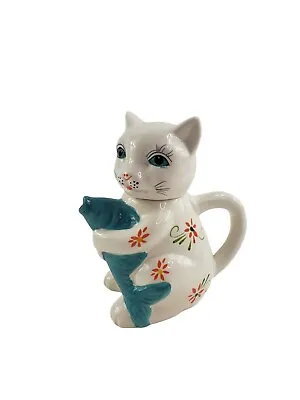 Lucky Cat W Koi Fish Mini Teapot Creamer Exclusively From Crackle Barrel • $15.96