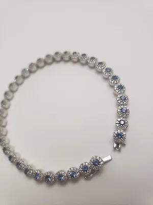 $1900 • Buy 14k White Gold Sapphire & Diamond Tennis Bracelet. Appraised $5,300. AA Quality.