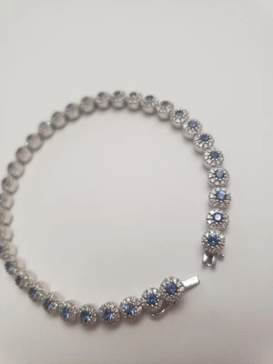 $1900 • Buy 14k White Gold Sapphire & Diamond Tennis Bracelet. Appraised $5,300. AA Quality.