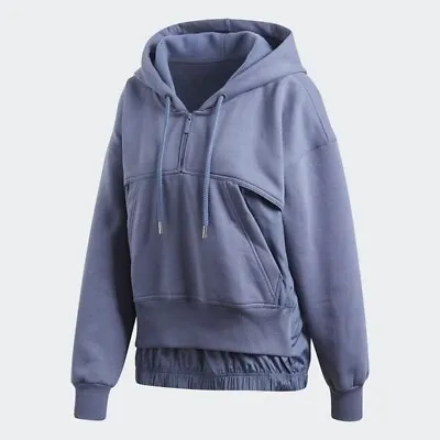 Adidas STELLA McCARTNEY Women's Swim Warm Up Blue Satiny Hoodie Sweatshirt Sz M • $23.99