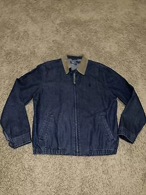 VTG Polo Ralph Lauren Denim Jean Zip Jacket Corduroy Collar Men’s Size Medium • $65.99