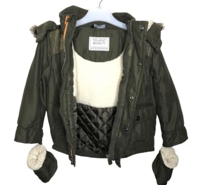 £5.99 • Buy George Boys Khaki Green Warm Winter Coat With Furry Hood - Age 3-4