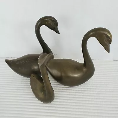 3 Swan Brass Figurines Bird Vintage 5.5 & 6  Tall  Mid Century Modern MCM Patina • $29.99