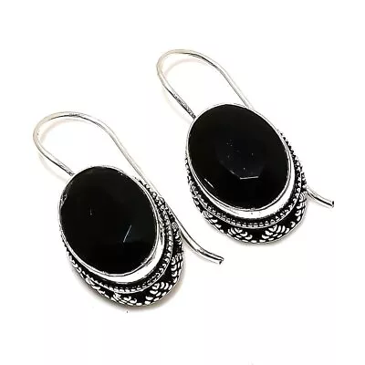 Vintage Black Spinel Gemstone Handmade 925 Sterling Silver Jewelry Earring 1.18  • $6.38