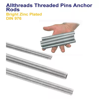 M6 M8 M10 M12 Allthread Fully Threaded Rod Studding Bar Bright Zinc - Din 976 • £1.99