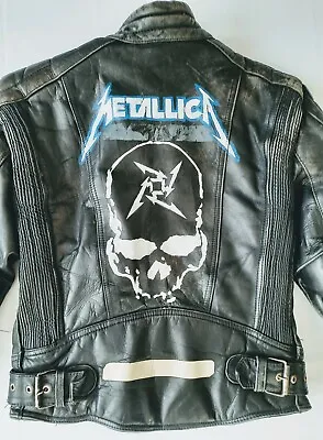 $450 • Buy Metallica Hand Painted Leather Motorcycle Mens Jacket Size M