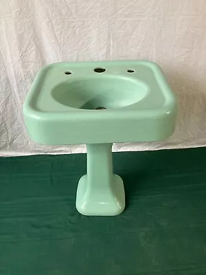 Antique 24  Cast Iron Jadeite Green Porcelain Pedestal Sink Vtg Standard 37-24E • $795