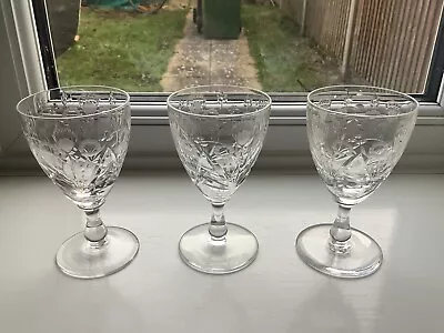 Set Of 3 Edinburgh Crystal Etched Thistle Design Sherry/Cordial/Liqueur Glasses • £9.99