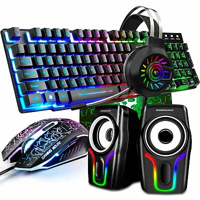 $89.89 • Buy Gaming PC Keyboard/Mouse/Mousemat/Headset/Speakers Desktop Computer Bundle 5-in1