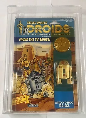 Vintage Star Wars AFA/CAS 80 R2-D2 Pop-Up Saber 1985 Droids TV Back Card MOC!! • $2699.99