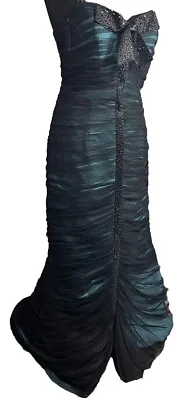 Gatti Nolli Couture Black Blue Mermaid Tail Lace Maxi Prom Dress Uk 10 Eu 38 IT • £119.99