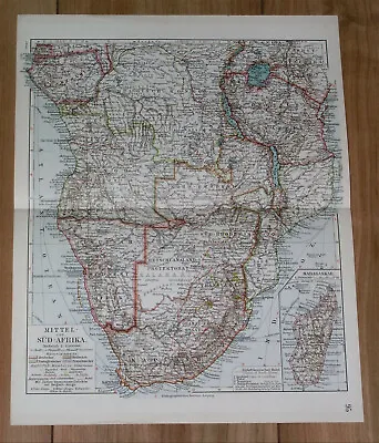 1912 Antique Map Of South Africa Namibia Angola Rhodesia Tanzania Congo Botswana • £17.17