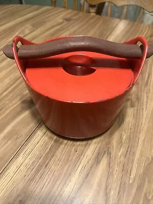 Vintage Timo Sarpaneva Rosenlew Red Cast Iron Enamel Casserole Pot • $300