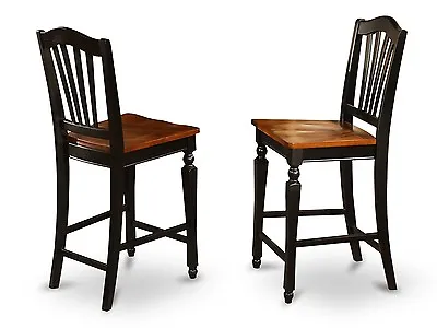 Set Of 2 Chelsea Kitchen Counter Height Chairs W/ Plain Wood Seat Black & Cherry • $199