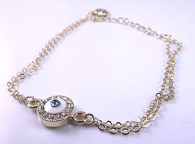 Gold Evil Eye Bracelet Charm Amulet Hand Of Fatima Hamsa Gift Kabbalah Judaica • £8.95