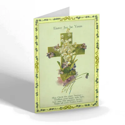 EASTER CARD - Vintage Design - Lilies Of The Valley & Violets On Cross • £4.99