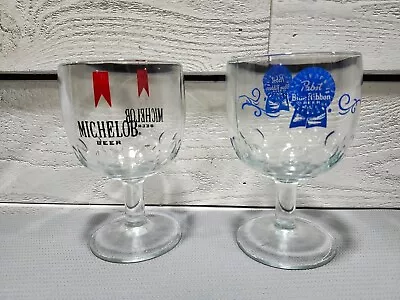 VTG Pair Of Pabst Blue Ribbon & Michelob Thumbprint Goblet Beer Glasses 6  F4 • $19.75