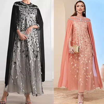 Abaya Muslim Embroidery Robe Women Cape Dress Ramadan Gown Islamic Dress Gown • £46.66