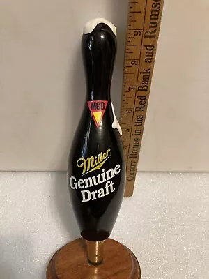 MGD MILLER GENUINE DRAFT SNOW CAPPED BLACK BOWLING PIN Beer Tap Handle. USA • $55