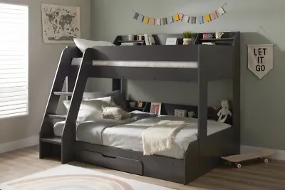£499 • Buy Marion Grey Triple Bunk Bed With Shelves - Drawer - Small Double - New Kids Beds