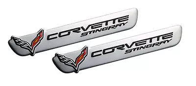 Qty 2 Chevrolet Corvette C7 Stingray Silver Dash Console Emblems Badges Kit Pair • $13.88