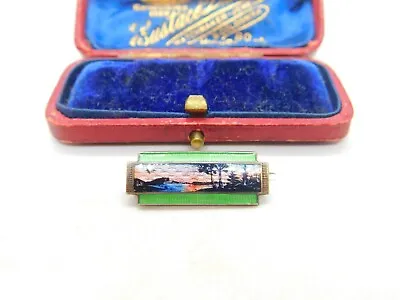 Marius Hammer Sterling Silver & Rare Green Enamel Winter Scene Brooch Antique • £95