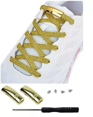£3.89 • Buy Magnetic Lock No Tie Elastic Shoelace Sneaker Flat Gold Laces Trainer Kids Adult