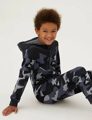 M&S Camouflage All In One Pyjamas Sleep Suit Hooded Age 6-7 Year BNWT • £9.99