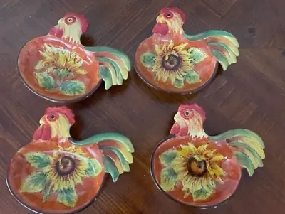 Maxcera Orange Sunflower Handpainted Mini Rooster Appetizer Plates • $29.99