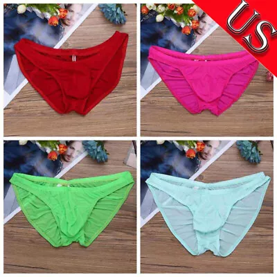 US Mens Lingeries Bulge Pouch Ice Silk Ruched Bikini Briefs Underwear Underpants • $6.76