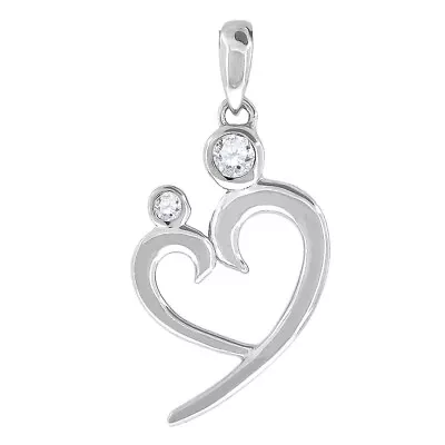 Mom And Baby Heart Pendant 925 Sterling Silver Cubic Zirconia 21x14mm • $19.95