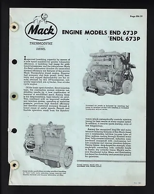 Mack Trucks End & Endl 673p Engines 4 Page Specifications Brochure July 1962 • $17.81