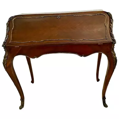 Antique French Bureau Desk 19th Century Extensive Ormolu Inlays Original Patina • $1396.50