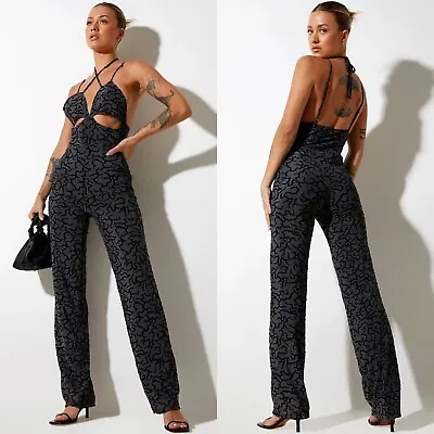 NWT Motel Rocks Trubi Wide Leg Strappy Cutout Jumpsuit In Tribal Flock Size M • $42