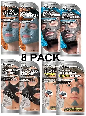 7th Heaven 8 Pack Mens Face Mask Peel Off T Zone Pore Strips Skin Care Men • £10.45